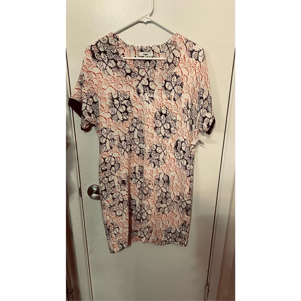 SUNCOO Paris Leaf Print Short Sleeve Dress Size L